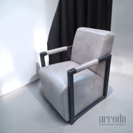 Fotoliu din piele naturală moco piele industrial vintage grey