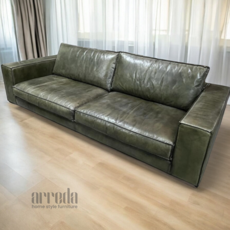 Canapea de piele naturală fokker special 3,5 locuri piele industrial dark green