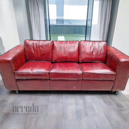 Canapea din Piele Naturală Lina, Dark Cognac - 3 Locuri - Confort și Eleganță