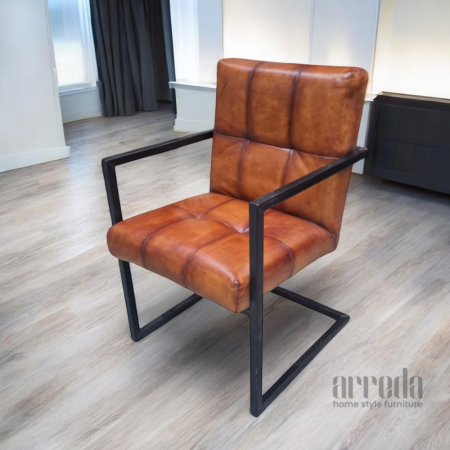 Scaun de piele naturală olli piele industrial cognac