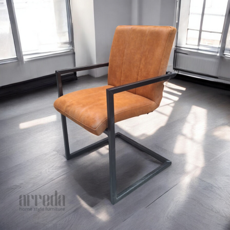 Scaun de piele regenerată safira piele bull cognac