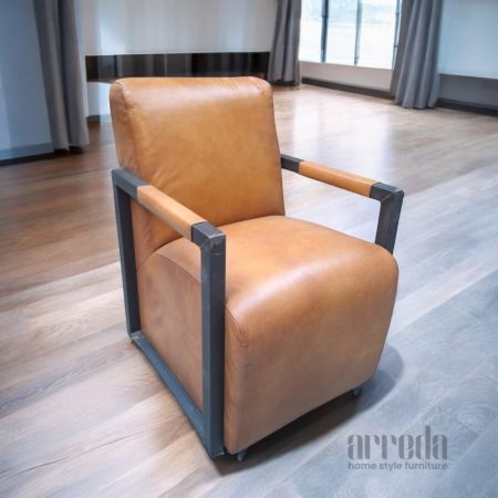 Fotoliu din piele naturală como piele industrial camel