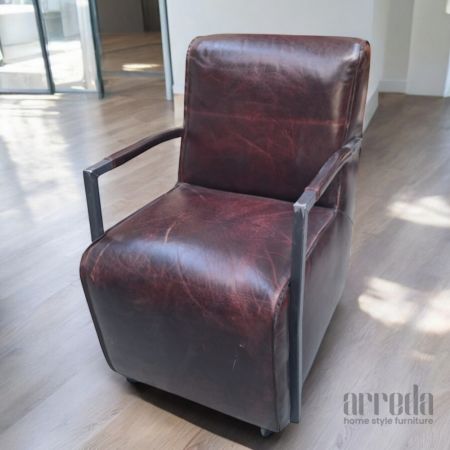 Fotoliu din piele naturală dixie piele industrial tabaco