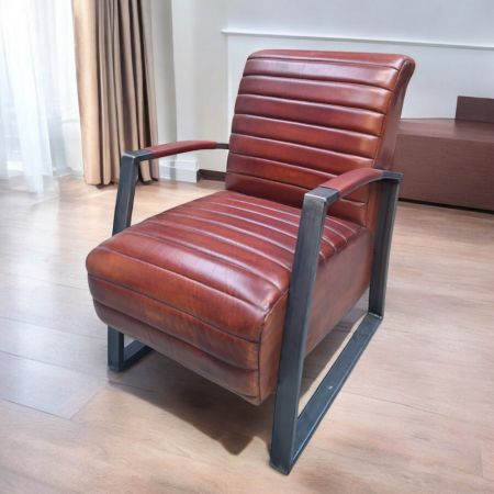 Fotoliu din piele naturală bari piele industrial cognac
