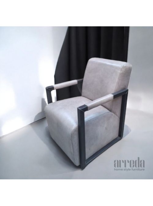 Fotoliu din piele naturală moco piele industrial vintage grey