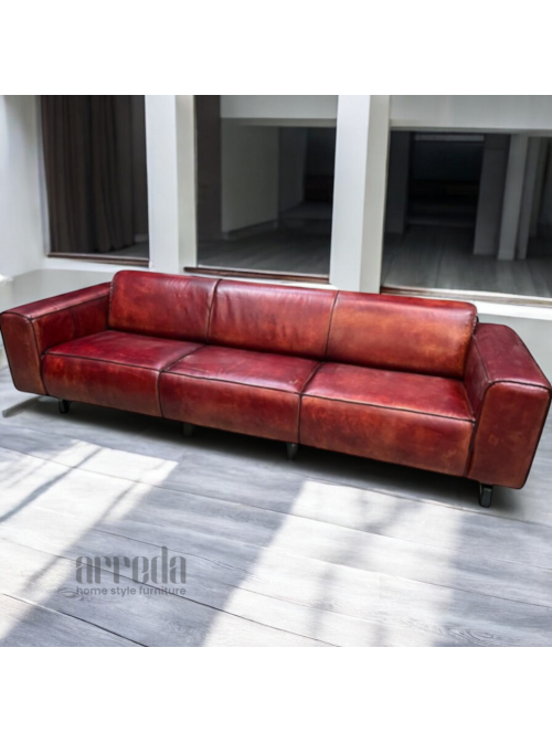 Canapea de piele naturală fokker 3,5 locuri piele industrial light cognac