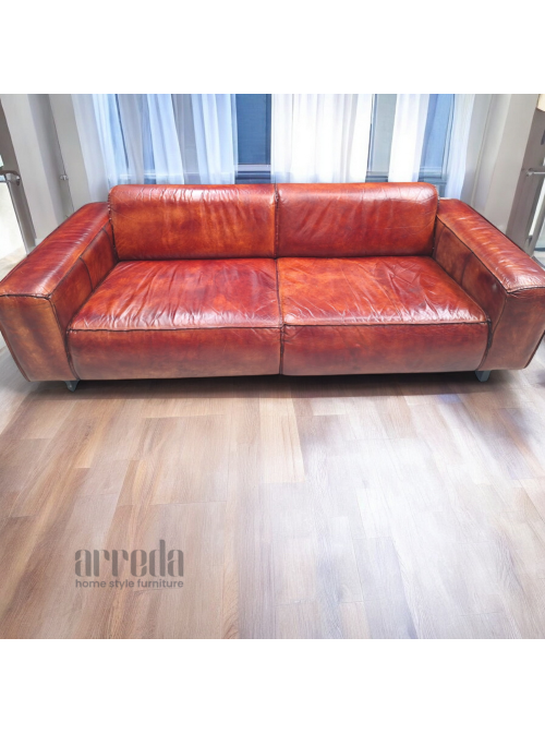 Canapea de piele naturală fokker 3 locuri piele industrial cognac