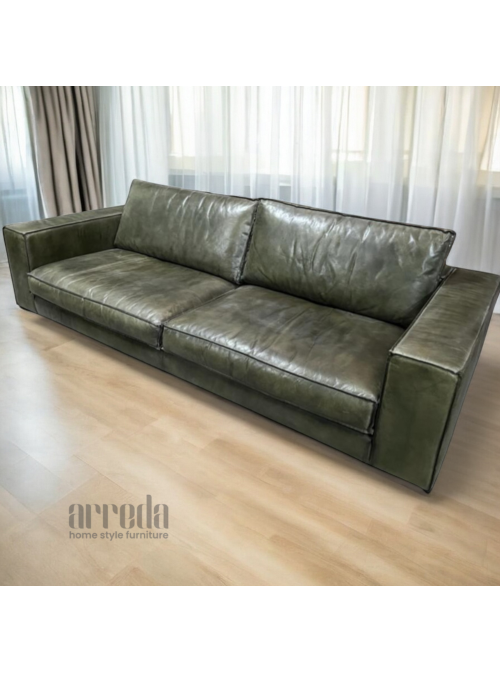 Canapea de piele naturală fokker special 3,5 locuri piele industrial dark green