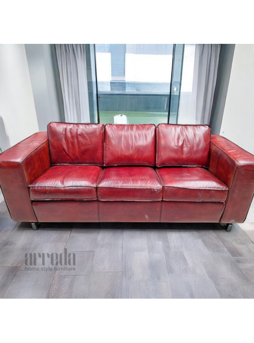 Canapea din Piele Naturală Lina, Dark Cognac - 3 Locuri - Confort și Eleganță