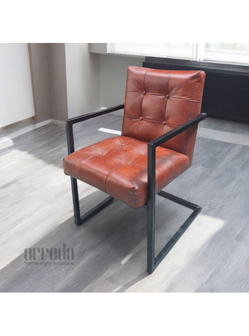 Scaun de piele naturală arad piele industrial cognac