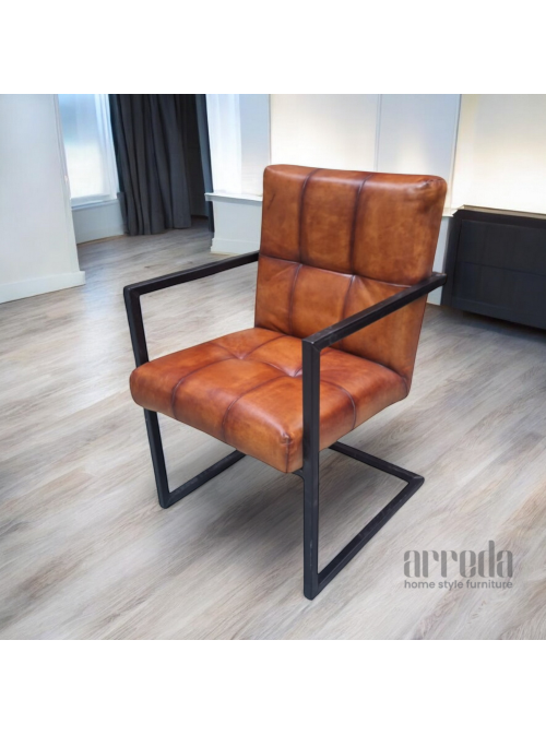 Scaun de piele naturală olli piele industrial cognac
