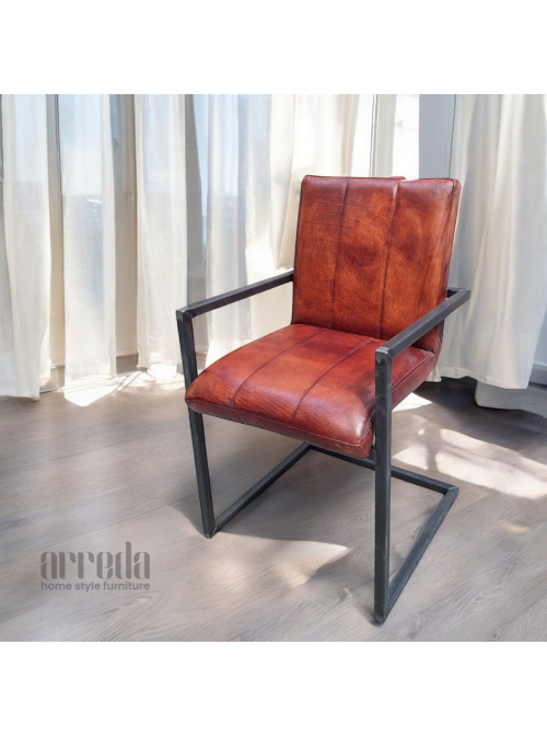 Scaun de piele naturală safira piele industrial cognac