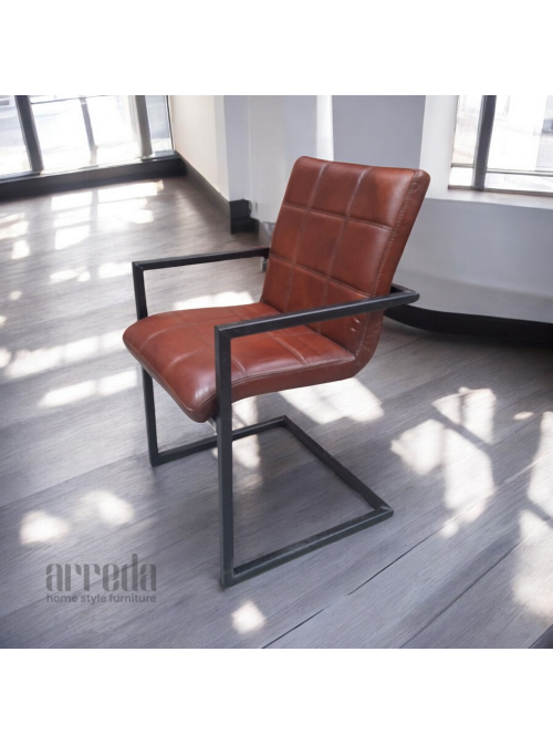 Scaun de piele naturală sill industrial cognac