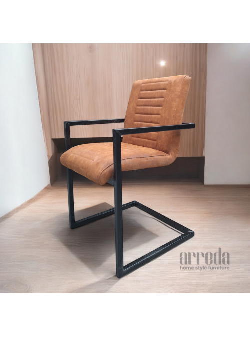 Scaun de piele regenerată  melf piele bull cognac