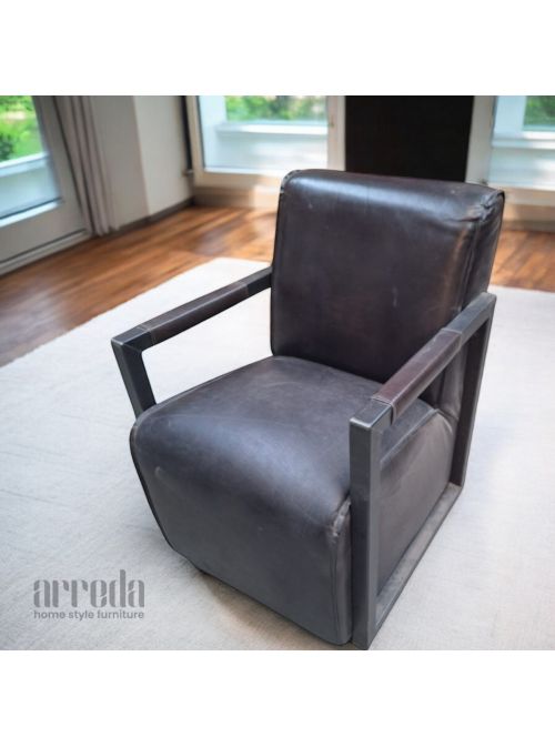 Fotoliu din piele naturală dixie piele industrial dark brown