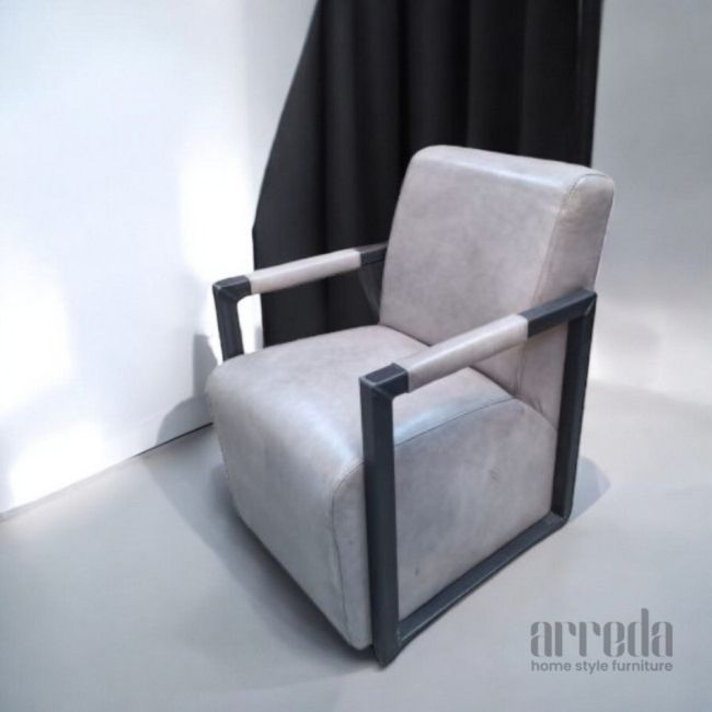 Fotoliu din piele naturală moco piele industrial vintage grey