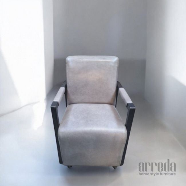 Fotoliu din piele naturală moco piele industrial vintage grey