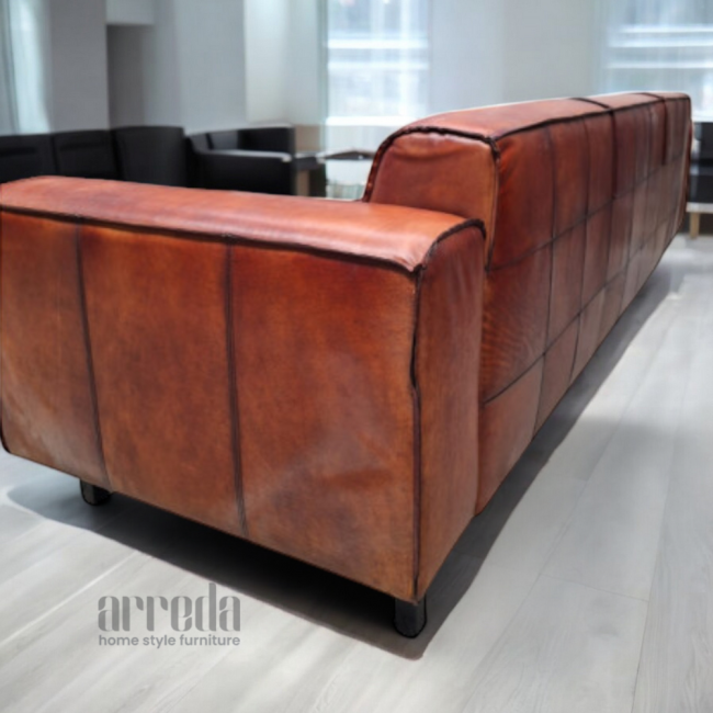 Canapea de piele naturală fokker 3,5 locuri piele industrial light cognac