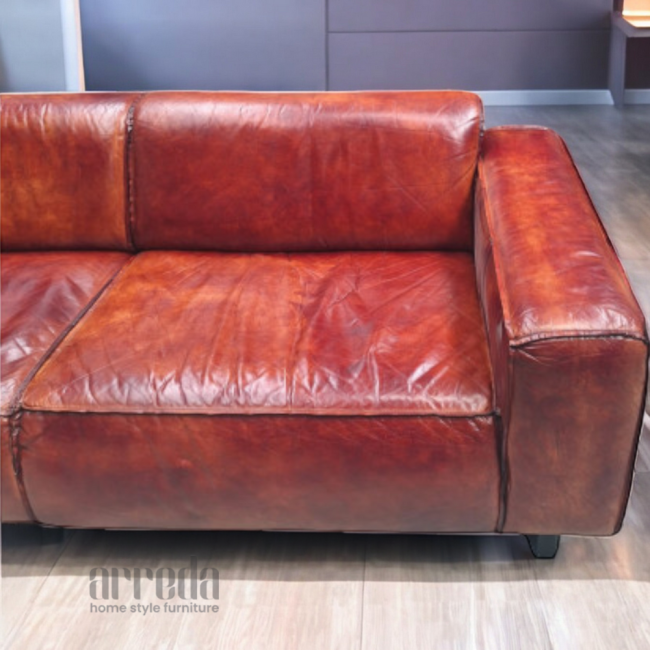 Canapea de piele naturală fokker 3 locuri piele industrial cognac