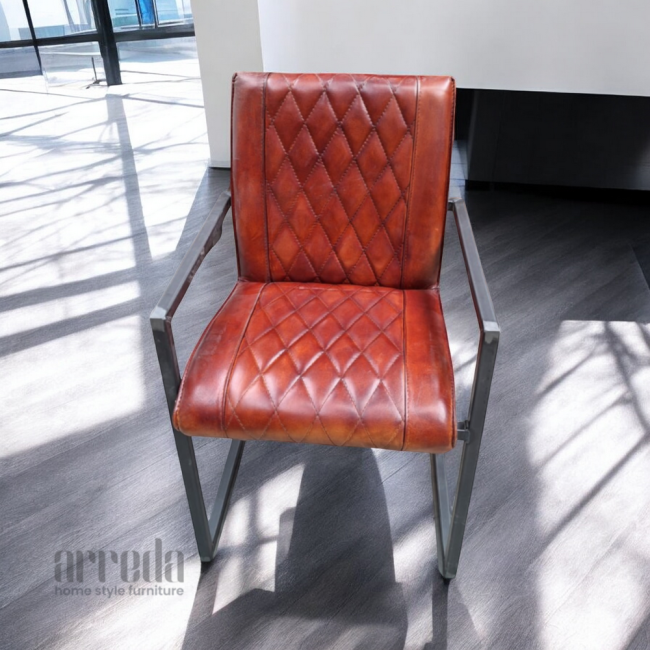 Scaun de piele naturală bob piele industrial cognac