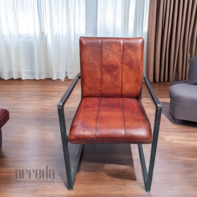 Scaun de piele naturală safira piele industrial cognac