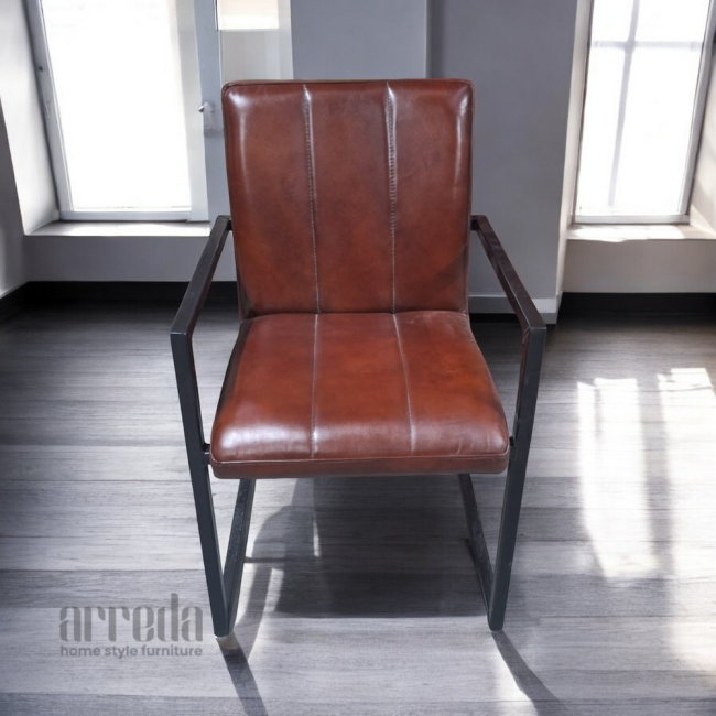 Scaun de piele naturală safira piele industrial cognac