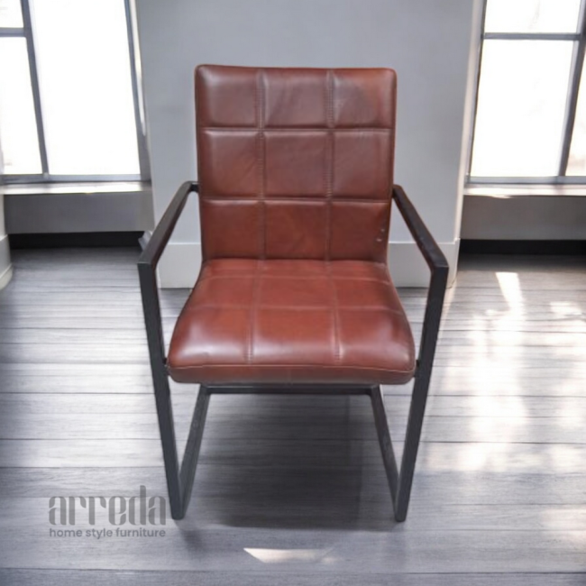 Scaun de piele naturală sill industrial cognac