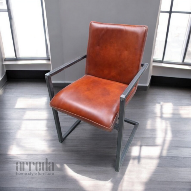 Scaun de piele naturală soem piele industrial cognac