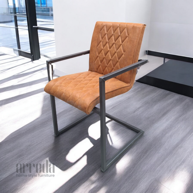 Scaun de piele regenerată bob piele bull cognac