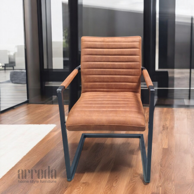 Scaun de piele regenerată sabina bul cognac
