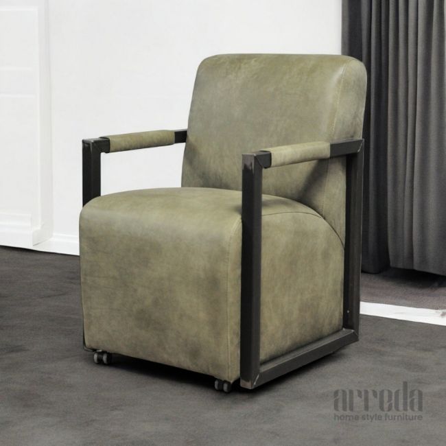 Fotoliu din piele naturală moco piele africa army green