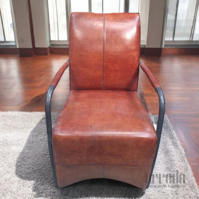 Fotoliu din piele naturală zoe piele industrial cognac