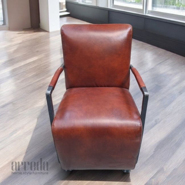 Fotoliu din piele naturală moco piele industrial lite brown