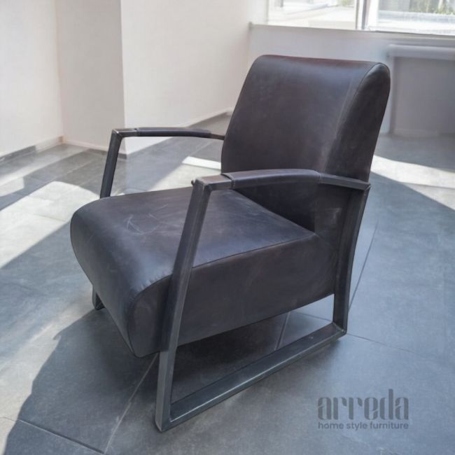 Fotoliu din piele naturală como piele industrial black
