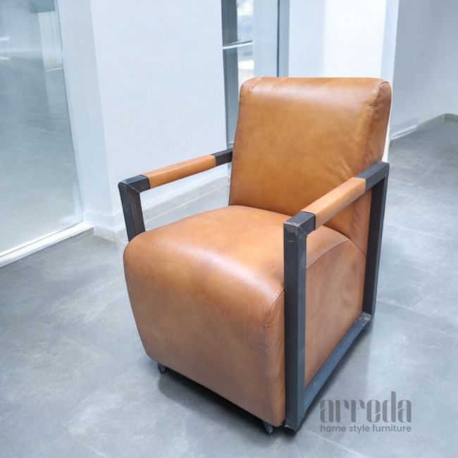 Fotoliu din piele naturală como piele industrial camel
