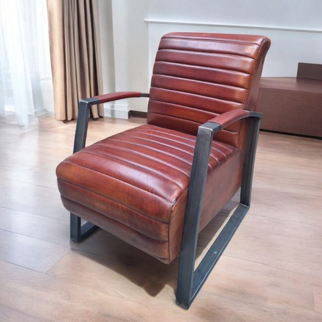 Fotoliu din piele naturală bari piele industrial cognac
