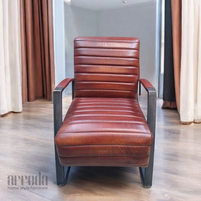Fotoliu din piele naturală bari piele industrial cognac